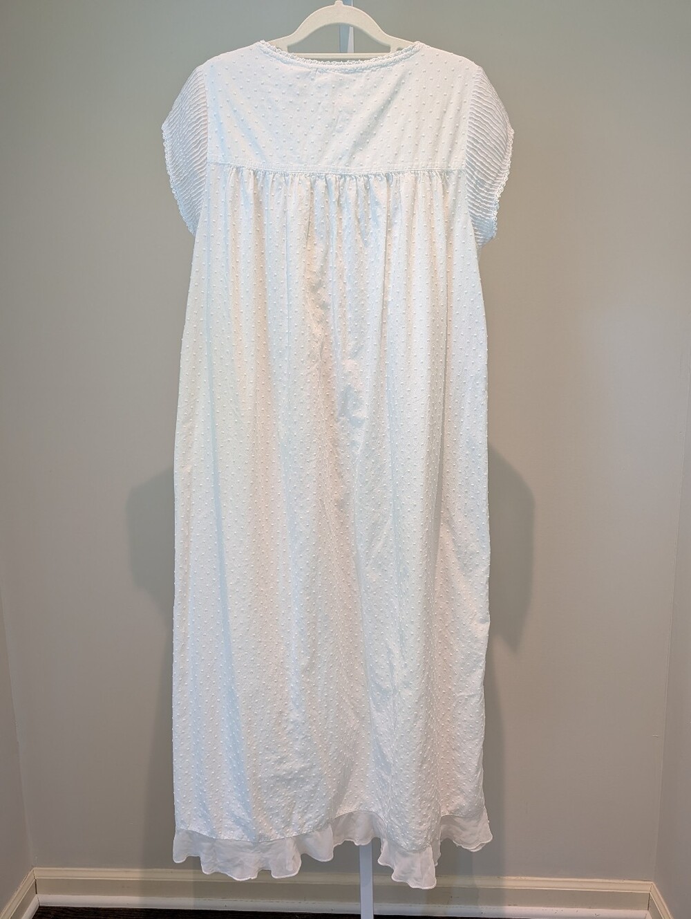 VTG Eileen West Nightgown Nap Dress Traditional Swiss Dot Ruffle Cottagecore S - Picture 5 of 9